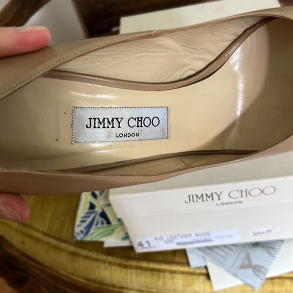 Jimmy Choo nude leather open toe pumps